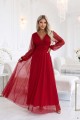 684-1 NERISSA elegancka tiulowa sukienka maxi z kopertowym dekoltem - jasne bordo-5 8444 