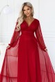 684-1 NERISSA elegancka tiulowa sukienka maxi z kopertowym dekoltem - jasne bordo-6 8444 