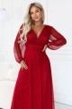 684-1 NERISSA elegancka tiulowa sukienka maxi z kopertowym dekoltem - jasne bordo-7 8444 