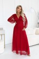 684-1 NERISSA elegancka tiulowa sukienka maxi z kopertowym dekoltem - jasne bordo-9 8444 