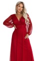 684-1 NERISSA elegancka tiulowa sukienka maxi z kopertowym dekoltem - jasne bordo-11 8444 