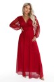 684-1 NERISSA elegancka tiulowa sukienka maxi z kopertowym dekoltem - jasne bordo-12 8444 