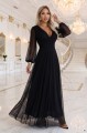 684-4 NERISSA elegancka tiulowa sukienka maxi z kopertowym dekoltem - czarna-7 8446 