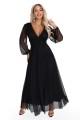 684-4 NERISSA elegancka tiulowa sukienka maxi z kopertowym dekoltem - czarna-11 8446 