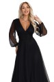 684-4 NERISSA elegancka tiulowa sukienka maxi z kopertowym dekoltem - czarna-12 8446 