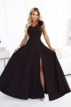 643-10 Elegancka wieczorowa suknia maxi z rozcięciem i różami - czekoladowy brąz-4 8457 