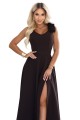 643-10 Elegancka wieczorowa suknia maxi z rozcięciem i różami - czekoladowy brąz-11 8457 