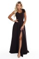 643-10 Elegancka wieczorowa suknia maxi z rozcięciem i różami - czekoladowy brąz-12 8457 
