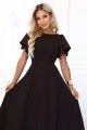 694-2 MIRELLA Elegancka rozkloszowana sukienka maxi z cekinowymi rękawami - czekoladowy brąz-5 8458 