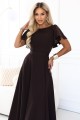 694-2 MIRELLA Elegancka rozkloszowana sukienka maxi z cekinowymi rękawami - czekoladowy brąz-7 8458 