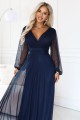 684-3 NERISSA elegancka tiulowa sukienka maxi z kopertowym dekoltem - granatowa-5 8459 