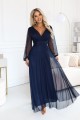 684-3 NERISSA elegancka tiulowa sukienka maxi z kopertowym dekoltem - granatowa-8 8459 