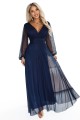 684-3 NERISSA elegancka tiulowa sukienka maxi z kopertowym dekoltem - granatowa-10 8459 