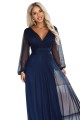 684-3 NERISSA elegancka tiulowa sukienka maxi z kopertowym dekoltem - granatowa-11 8459 