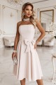 692-2 NAYA elegancka gorsetowa sukienka midi bez ramiączek z kokardą - jasny beż-10 8467 