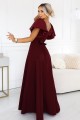 694-3 MIRELLA Elegancka rozkloszowana sukienka maxi z cekinowymi rękawami - bordowa-3 8468 