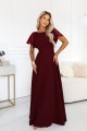 694-3 MIRELLA Elegancka rozkloszowana sukienka maxi z cekinowymi rękawami - bordowa-9 8468 