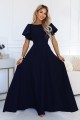 694-4 MIRELLA Elegancka rozkloszowana sukienka maxi z cekinowymi rękawkami - granatowa-1 8470 