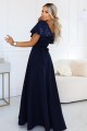 694-4 MIRELLA Elegancka rozkloszowana sukienka maxi z cekinowymi rękawkami - granatowa-3 8470 