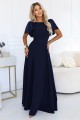 694-4 MIRELLA Elegancka rozkloszowana sukienka maxi z cekinowymi rękawkami - granatowa-4 8470 