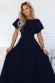 694-4 MIRELLA Elegancka rozkloszowana sukienka maxi z cekinowymi rękawkami - granatowa-5 8470 