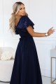 694-4 MIRELLA Elegancka rozkloszowana sukienka maxi z cekinowymi rękawkami - granatowa-6 8470 