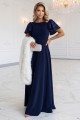694-4 MIRELLA Elegancka rozkloszowana sukienka maxi z cekinowymi rękawkami - granatowa-7 8470 