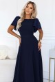 694-4 MIRELLA Elegancka rozkloszowana sukienka maxi z cekinowymi rękawkami - granatowa-8 8470 