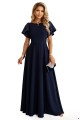 694-4 MIRELLA Elegancka rozkloszowana sukienka maxi z cekinowymi rękawkami - granatowa-11 8470 