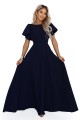 694-4 MIRELLA Elegancka rozkloszowana sukienka maxi z cekinowymi rękawkami - granatowa-12 8470 