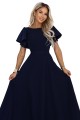 694-4 MIRELLA Elegancka rozkloszowana sukienka maxi z cekinowymi rękawkami - granatowa-13 8470 