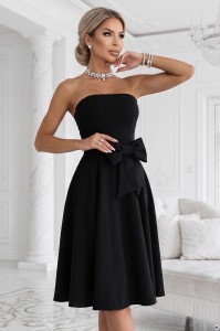 692-1 NAYA elegancka gorsetowa sukienka midi bez ramiączek z kokardą - czarna