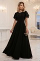 694-1 MIRELLA Elegancka rozkloszowana sukienka maxi z cekinowymi rękawkami - czarna-1 8475 