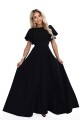 694-1 MIRELLA Elegancka rozkloszowana sukienka maxi z cekinowymi rękawkami - czarna-12 8475 