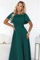 694-5 MIRELLA Rozkloszowana sukienka maxi z krótkim rękawkiem - butelkowa zieleń-7 8476 