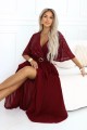 705-1 ELVIA Wieczorowa sukienka maxi z cekinową górą i ozdobnym paskiem - bordowa-9 8497 