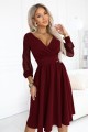 657-3 Elegancka sukienka midi z kopertowym dekoltem i tiulowymi rękawami - bordowa-2 8499 