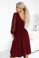 657-3 Elegancka sukienka midi z kopertowym dekoltem i tiulowymi rękawami - bordowa-4 8499 