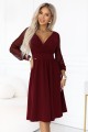 657-3 Elegancka sukienka midi z kopertowym dekoltem i tiulowymi rękawami - bordowa-5 8499 