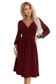 657-3 Elegancka sukienka midi z kopertowym dekoltem i tiulowymi rękawami - bordowa-9 8499 