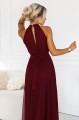 662-5 Elegancka sukienka wieczorowa maxi halter z tiulem i wiązaniem w talii - bordowa-5 8506 